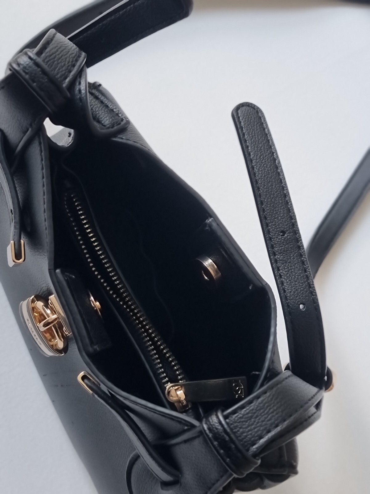 DUNE London Black Saddle Crossbody Bag Gold Lock Bag Charm Good