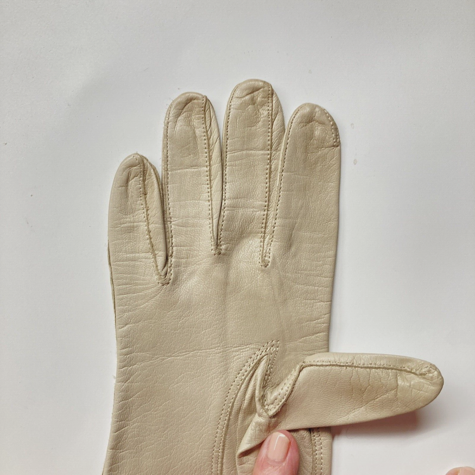 Vintage Lanolav Taupe Beige Washable Leather 14" Long Gloves Size 6 1/2