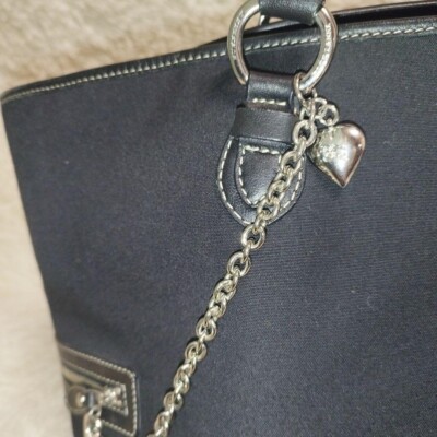 BURBERRY BLUE LABEL Tote Bag chain horse logo Canvas leather