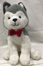 FAO Schwarz Husky Puppy Dog Plush Red Bow Tie Blue Eyes 13" 2022
