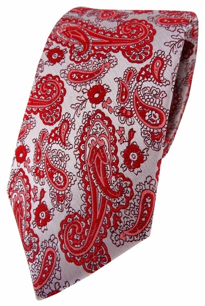 Tigertie Designer Krawatte In Rot Silber Paisley Gemustert-image