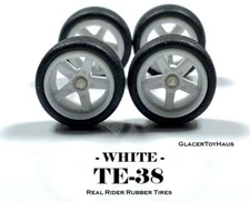 1/64 Scale Custom Wheels - TE38 - 5 Spoke / Star White - Hot Wheels Rubber Tires