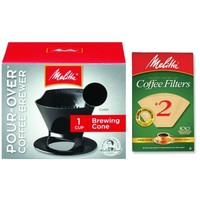 Melitta Pour Over Coffee Cone Brewer & 2 Filter Natural Brown Combo Set Black on sale Melitta Pour Over Coffee Cone Brewer & 2 Filter Natural Brown Combo Set Black on sale