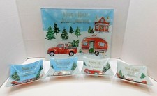 Set of 5 Madison Studio Red Truck W/Christmas Tree Hors D'oeuvres Tray & 4 Bowls