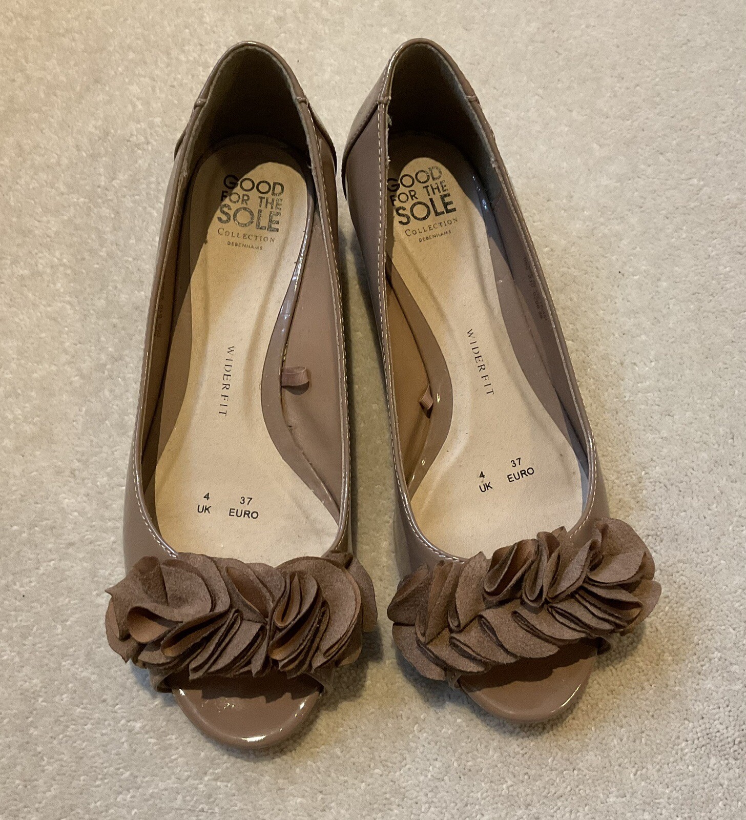 DEBENHAMS GOOD FOR THE SOLE Ladies Brown Wedge OpenToe Wide Fit Shoes