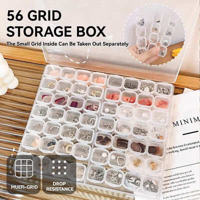 56 Clear Plastic Grids Organizer Box with Removable Dividers Small Compartment *