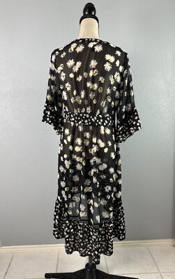 Cabi Women's Daisy Wrap Black Floral Kimono #5816 Semi Sheer Size