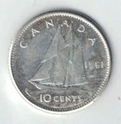Canada Coins - 10  Cent  1961     Silver .800      *1368