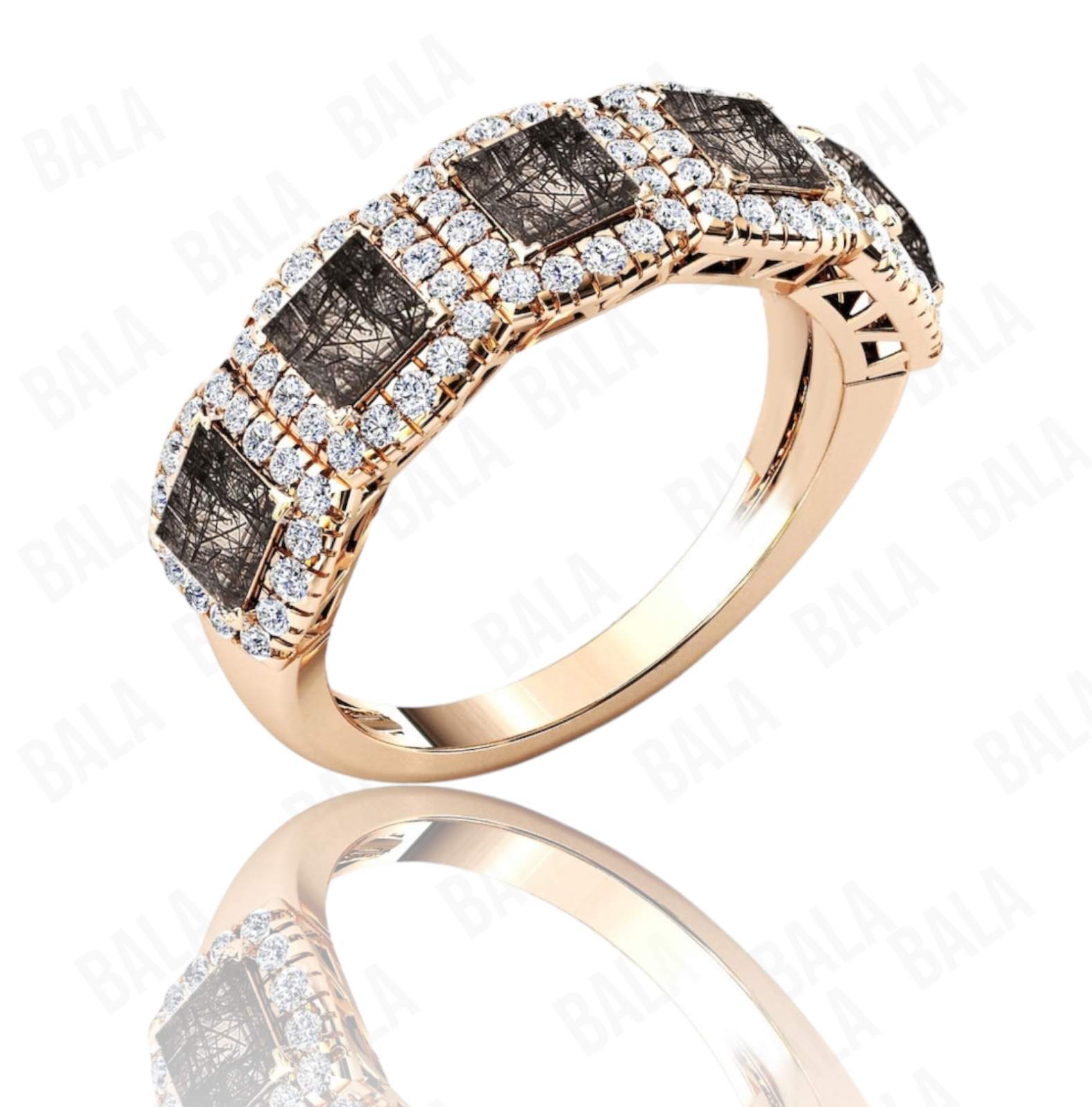 Black rutiled Engagement Ring Natural Black Onyx Half Eternity Wedding Band .