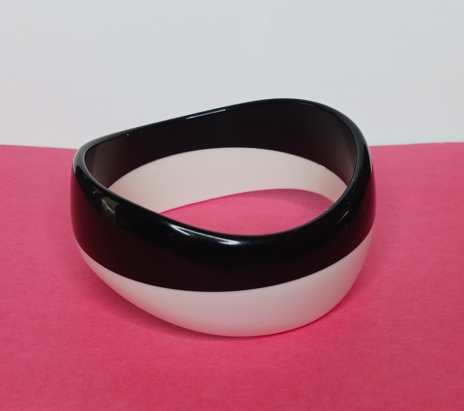 Black / White Signed Bangle Bracelet - image 1