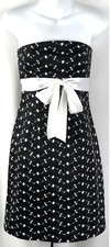 Vintage strapless A-Line dress 5/6 BIK/Wht floral Bow embroidered Coquette fairy