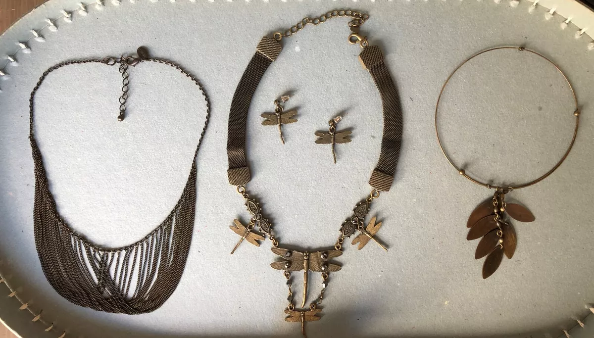 3 Women Antique Bronze Metal Jewelry Necklace and 1 set Earrings