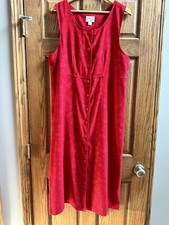 VTG Y2K Red Jumper Overall Dress Midi Large Button Front Christopher & Banks