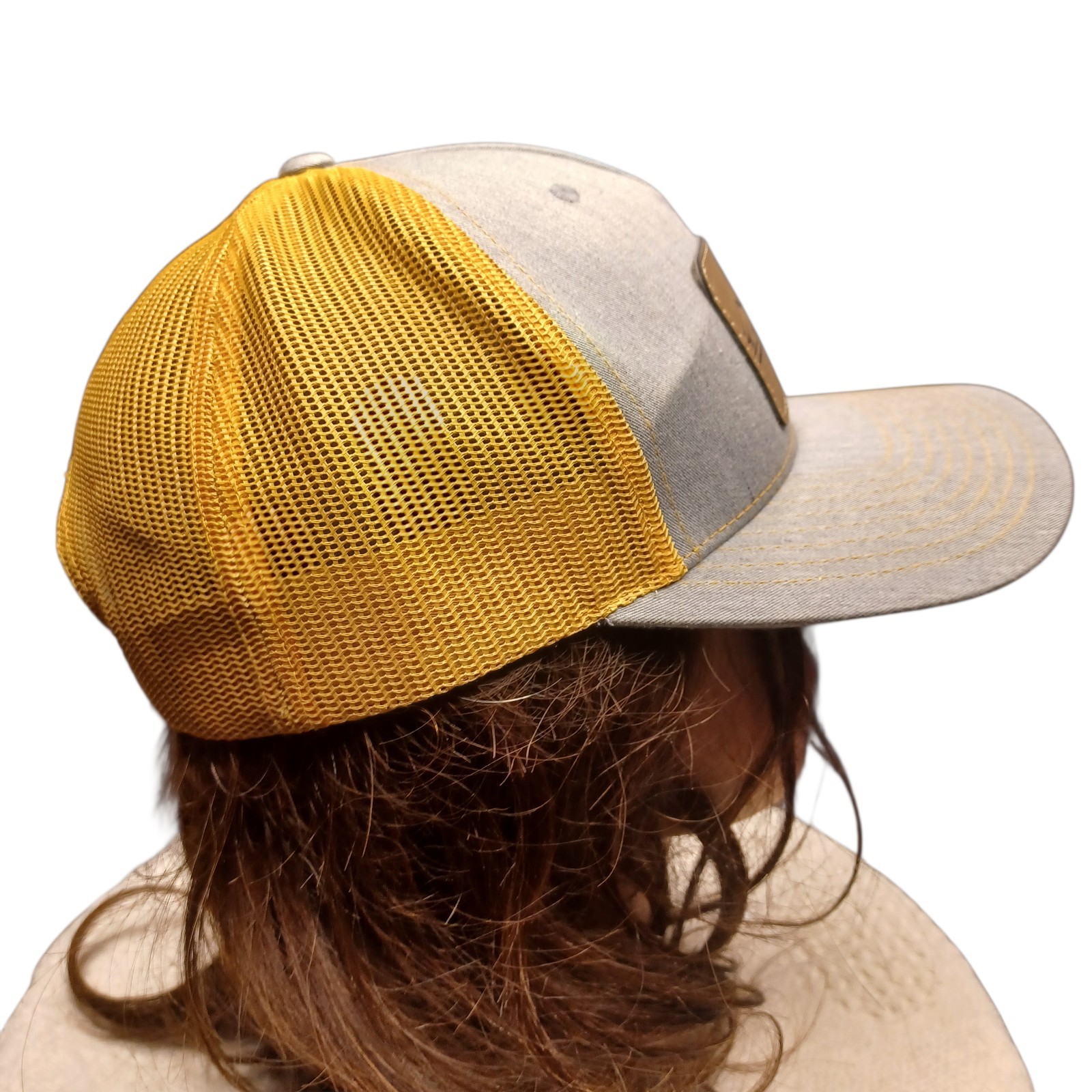 Grey Orange Snapback Leather Patch Mountain Lands… - image 4