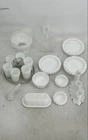 Vintage White Milk Glass Hobnail Serving Dishes And Candle Holders Lot Of 16