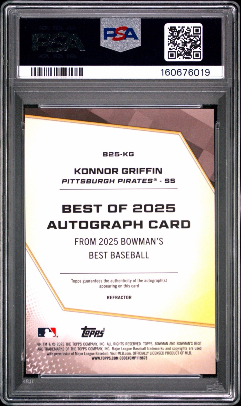 2025 Bowman’s Best Konnor Griffin Auto Refractor B25-KG PSA 9 Pittsburgh Pirates view 2