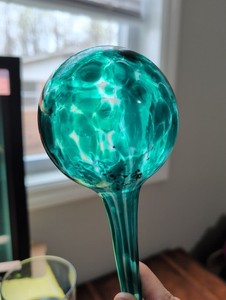 Hand Blown Teal Art Glass Plant Watering Globe Bulb 12”