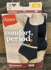 Hanes Women's Comfort, Period Super Protection Briefs - Sz 7 Large - 3 Pair New