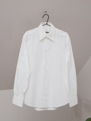 Versace Collection Luxury Men's White Solid Cotton Double Cuff Shirt Size 41