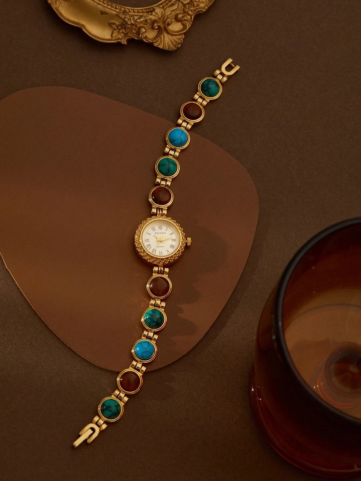 Золотой бисером винтажный стиль уникальный изящный женские наручные часы модный подарок редкая - Изображение 2 из 4