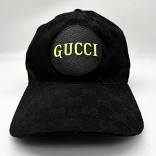 GUCCI Black GG Canvas Baseball Cap XL 60cm Gold Logo Hat Italy Made Near Mint