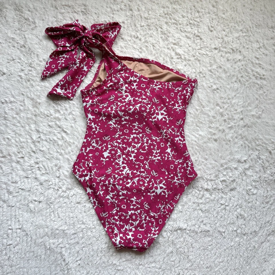 J. Crew Bow One Shoulder One Piece Swimsuit Size 6 Pink Floral Boho Retro NWOT  - Image 4 of 4