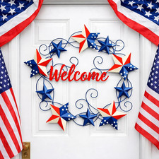 Metal Patriotic Wreaths for Front Door Red White Blue Star 4Th of July Wreaths A