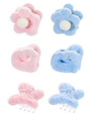 6 PCS Small Claw Hair Clips Bow Flower Love Heart Plush Non Slip Strong Set D