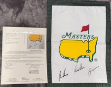 Signed Arnold Palmer Jack Nicklaus Masters Flag Autographed GOLF BIG 3 Auto JSA