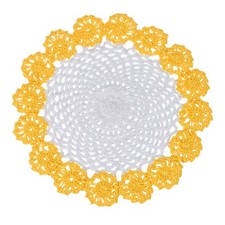 1Pcs Crochet Handmade Doilies 8.2" Placemats Lace Coasters White, Dark Yellow