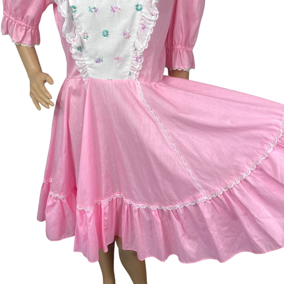 Jeri Bee винтажный пастельный розовый цветочный вышивка площадь танец платье женщин размер 10 - Изображение 4 из 4