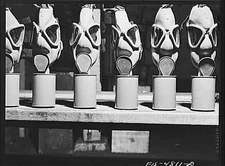 Untitled photo, : Edgewood Arsenal, Maryland. Gas demonstration. Gas masks