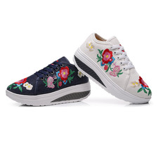 Women Sneakers Canvas Shoes Size 4.5-10.5 Floral Embroidered 100 Cotton Casual