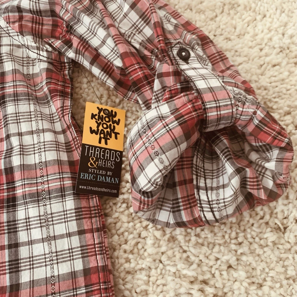 Threads & Heirs Shirt Macy’s Mens XXL Roll-Up Sleeve Button-Up Cotton Plaid NEW - Image 4 of 4