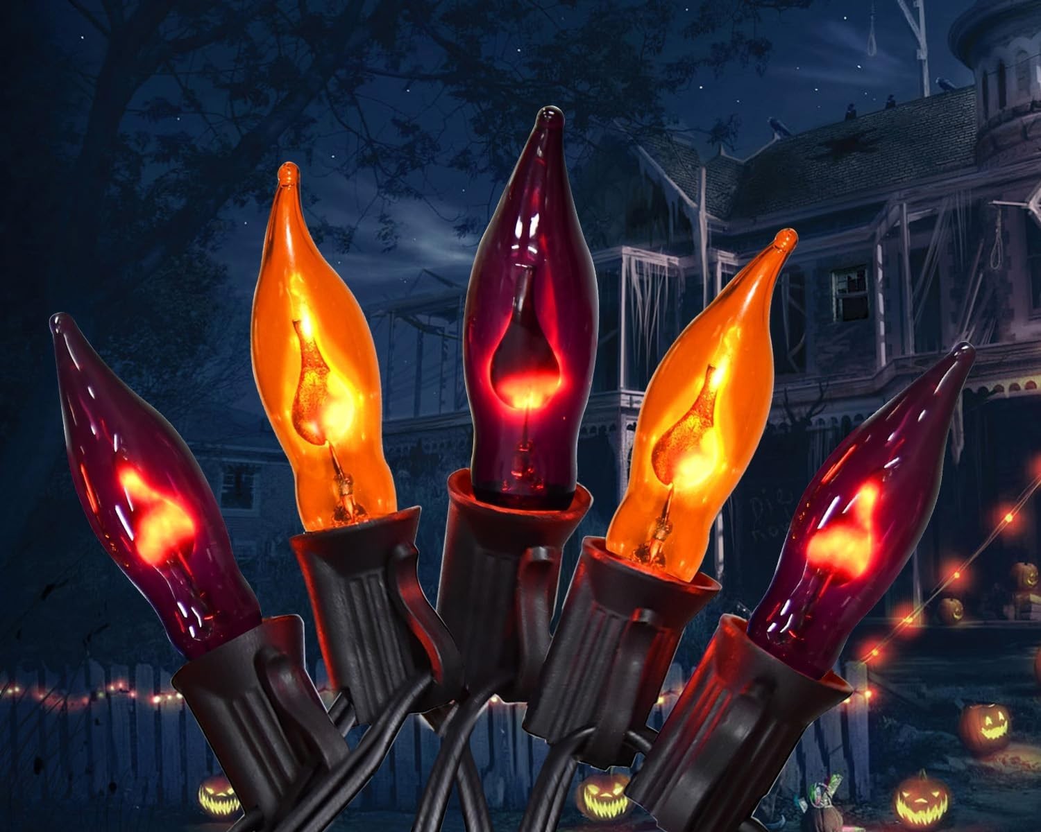 Orange and Purple Halloween Lights - Flickering Flame String Lights, 12.8