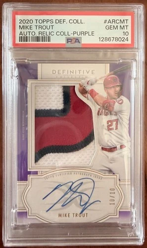 Mike Trout 2020 Topps Definitive Auto Relics Purple #'d  10/10 PSA 10 Gem Mint