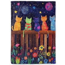 Colorful Cat Fleece Blanket - 50x60in Kitten Starry Night Sky and Flower Gard...
