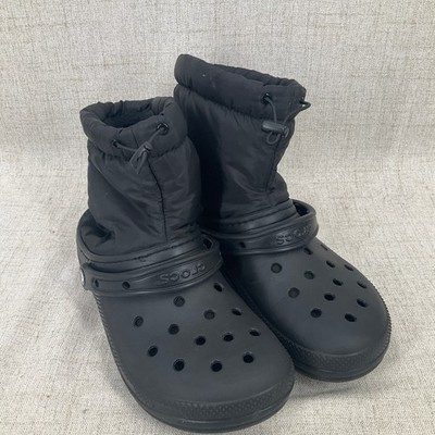 Crocs Classic Lined Neo Puff Boots Mens 9 Womens 11 Black Faux Fur