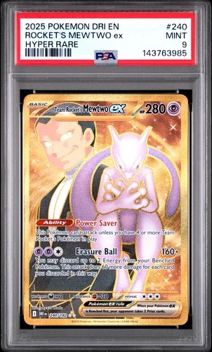 2025 POKEMON DRI EN-DESTINED RIVALS HYPER RARE TEAM ROCKET'S MEWTWO EX PSA 9