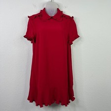 Red Valentino Dress Size 40 Red Ruffle Collar Coquette Minimalist Luxury Holiday