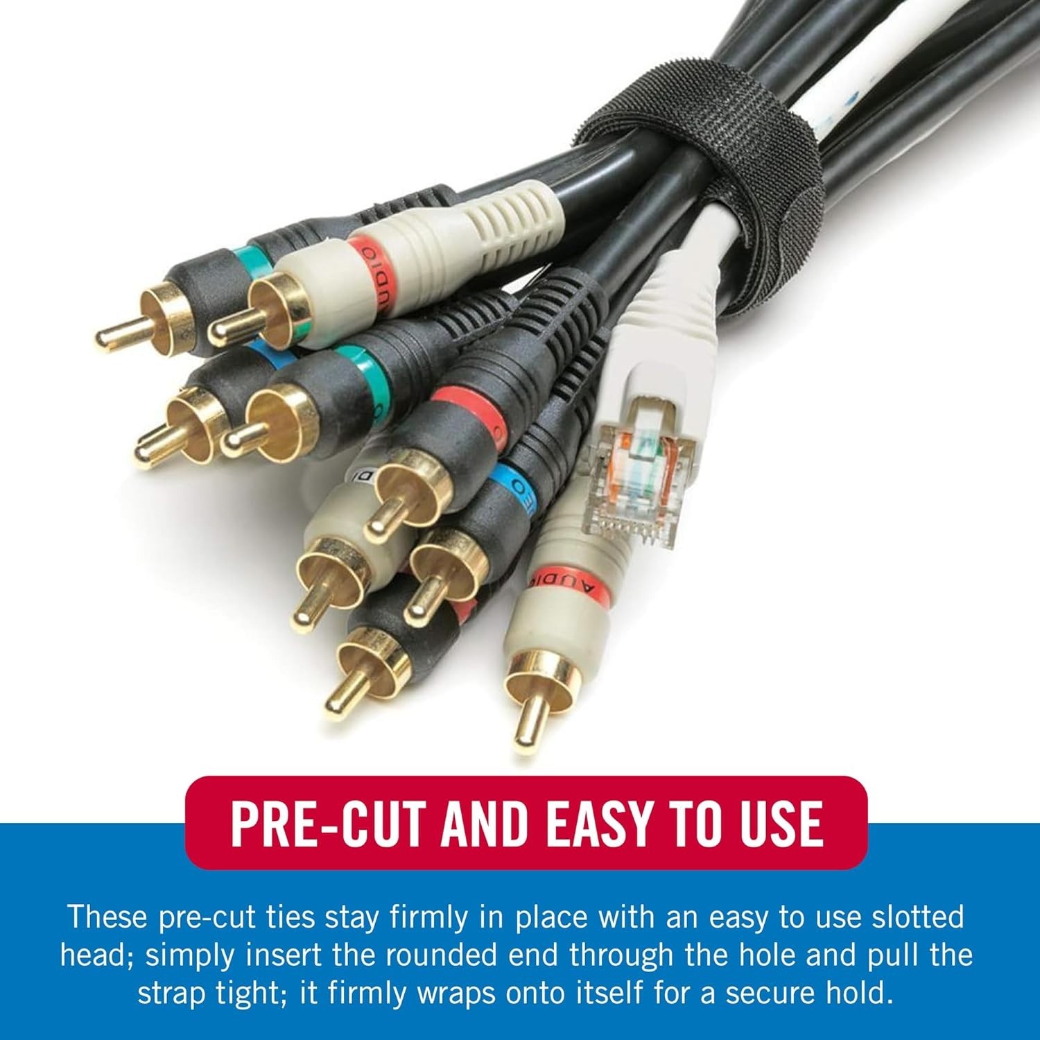 VELCRO Brand ONE-WRAP Cable Ties, 100Pk, 8 X 1/2" Black Cord Organization Straps