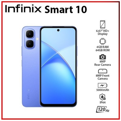 (New) Infinix Smart 10 4GB+64GB BLUE Dual SIM Unlocked Android Mobile Phone