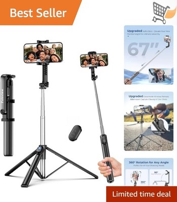 Selfie Stick Tripod Aluminum 67in Lightweight with Remote for iPhone Android