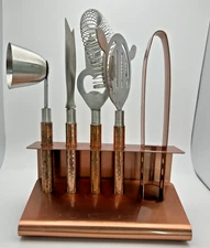 Godinger 6 Piece  Hammered Copper Finish  Bar Set Tools & Stand 