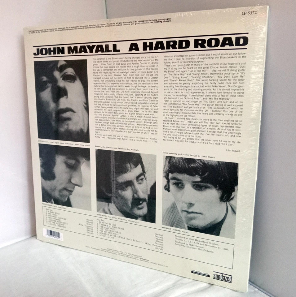 JOHN MAYALL BLUESBREAKERS A HARD ROAD MONO SUNDAZED RECORDS RARE LP (White Vin) - Image 2 of 4