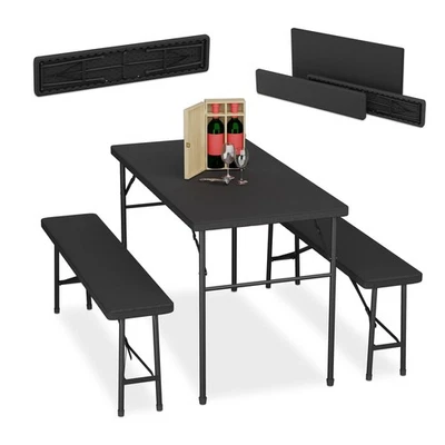 Ensemble table de jardin 2 bancs pliants Meubles jardin aspect rotin Set Fête - Photo 1/4
