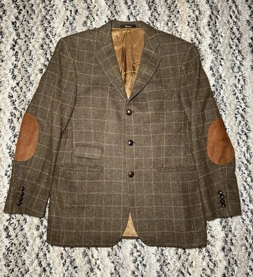 Barbour Tweed Jacket Mens 40 Brown Check Wool Country Hacking Sports Blazer 