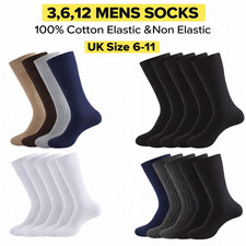 MENS SOCKS 100% Cotton Elastic, Non Elastic Size 6-11 Soft Top Diabetic 3,6,9,12