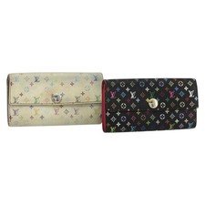 LOUIS VUITTON Multicolor Portefeuille Sarah 2 Set White Black Auth bs34773