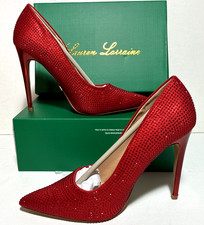 Lauren Lorraine Dori U.S. 8.5 Red Rhinestone Pointed Toe High Heel Stilettos NIB